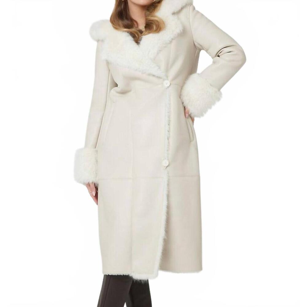 NEW GUESS long faux leather coat in white